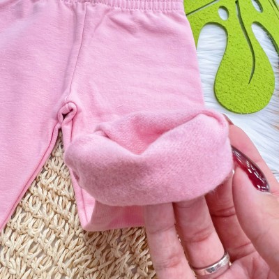 Conj. Blusa Ursinha com Plantinhas em Malha Térmica e Calça Legging - Branco e Rose